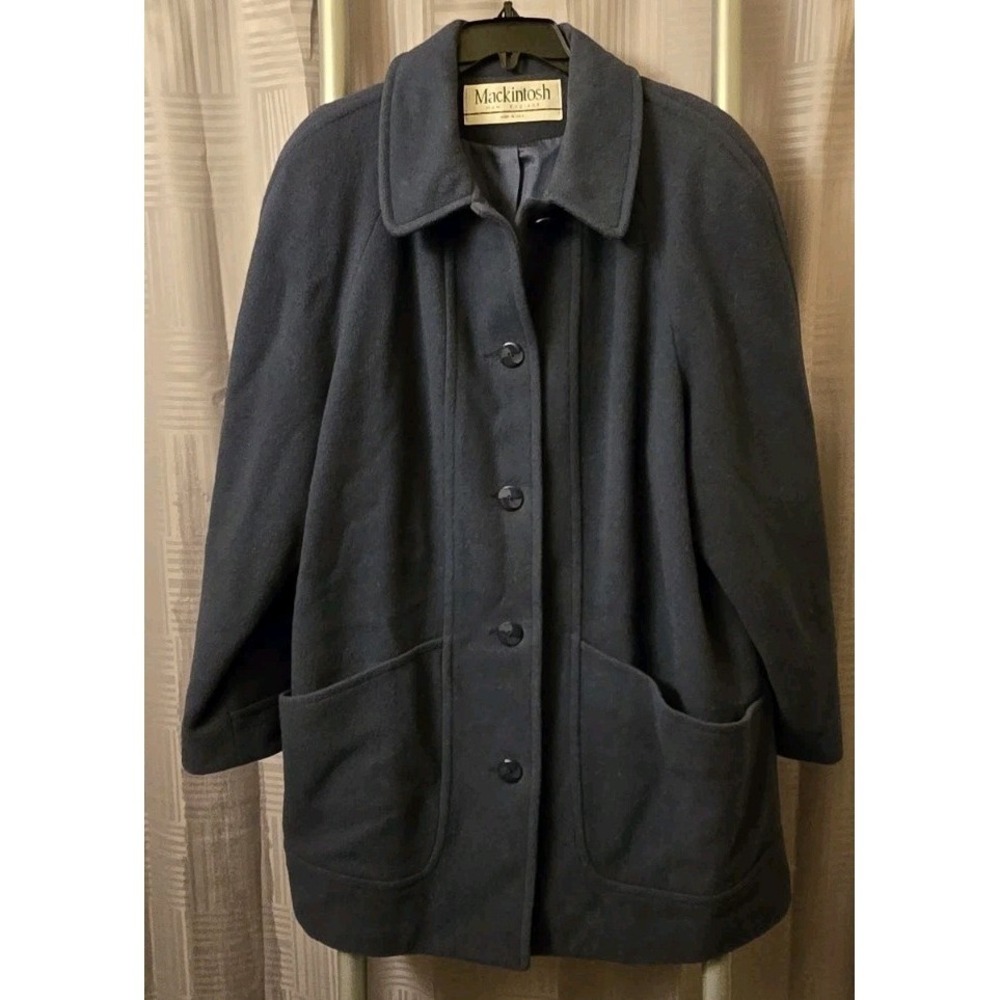Mackintosh New England‎ Blue 100% Wool Coat Womens Size 18 Lined Long Pockets